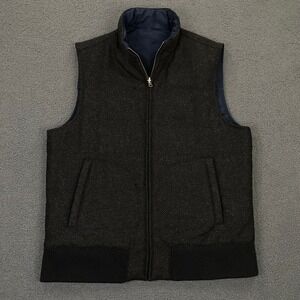 Bonobos Reversible Vest FITS Small Blue Grey Quilted Wool Herringbone Preppy Zip